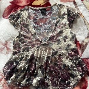 Y2K Floral Lace V-Neck Top